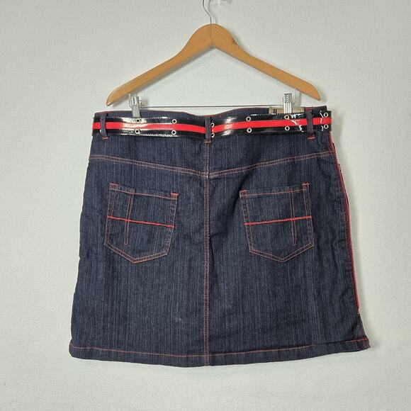 VTG Zoey Beth Denim Belted Mini Skirt Skort Shorts sz 3X Blue Pockets Stretch - Picture 10 of 16